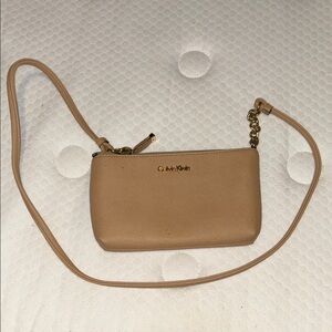 Calvin Klein Tan Leather Crossbody Bag with Gold Hardware